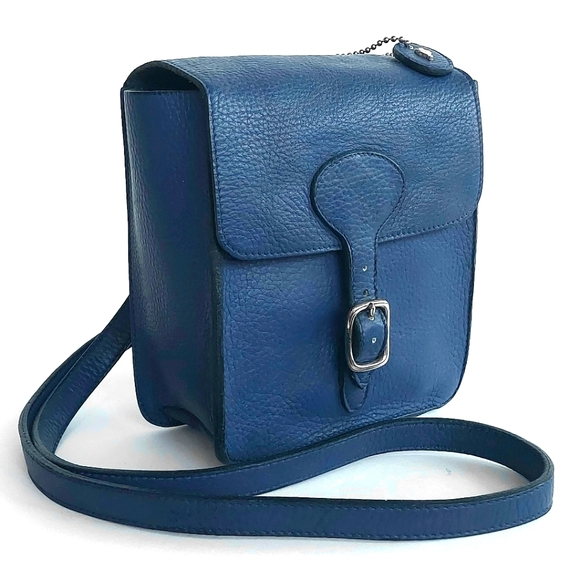 🦫🇨🇦Roots Vintage Rectangular Royal Blue Raw Leather Crossbody - Picture 1 of 12